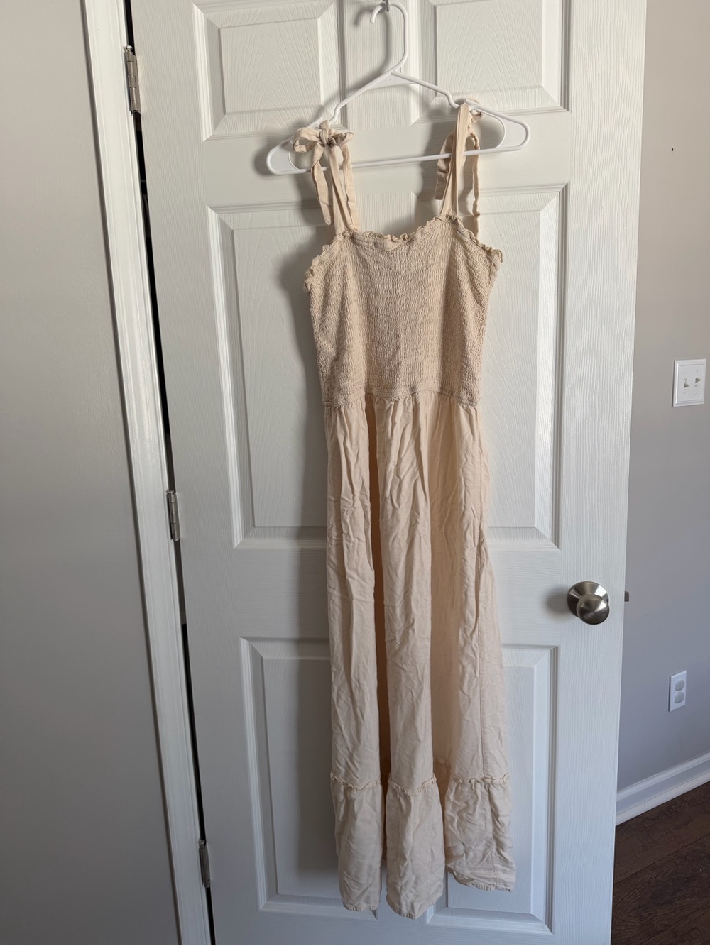 ZESICA Cream Smocked Maxi Dress | Boho Cottagecore